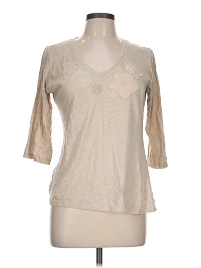 Pre-owned Bass 3/4 Sleeve Top Tan V-neck Tops In Brown