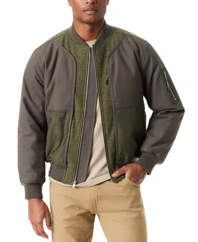 BASS OUTDOOR BASS OUTDOOR HERO MIXED MEDIA BOMBER JACKET MEN GRAY GREEN FULL ZIP MAC