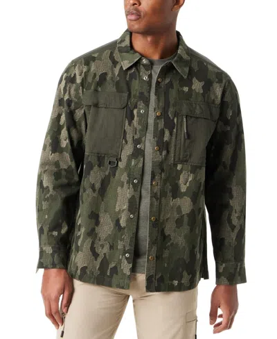 BASS OUTDOOR BASS OUTDOOR JACKET MEN'S GREEN CAMO STRETCH LONG SLEEVE RELAXED FIT MAC44