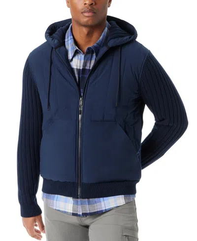 BASS OUTDOOR BASS OUTDOOR MIXED MEDIA JACKET MEN'S NAVY BLAZE FULL ZIP HOODED MAC226