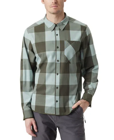 Bass Outdoor Shirt Men's Silver Blue Plaid Stretch Long-sleeve Fts253 In Multi