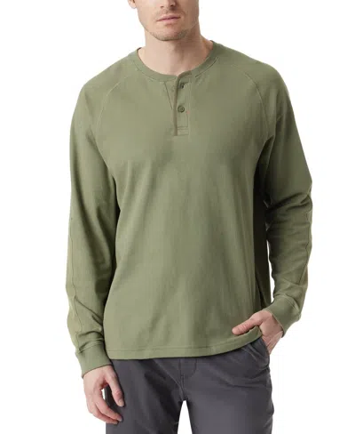 Bass Outdoor Top Men's Deep Lichen Thermal Long Sleeve Henley Neck Mac199 In Green
