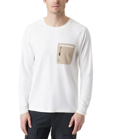 Bass Outdoor Utili T-shirt Men's Bright White Long Sleeve Zip Pockets Fts227