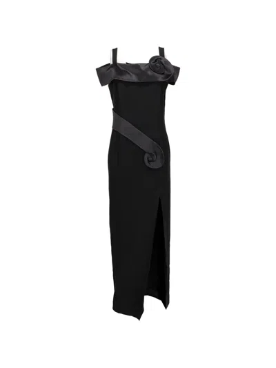 Pre-owned Bassant Paris Off-shoulder Rosette-detail Maxi Dress In Black