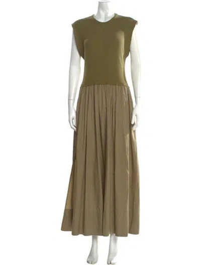 Pre-owned Bassike Crew Neck Long Dress In Green