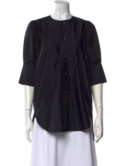 Pre-owned Bassike Crew Neck Three-quarter Sleeve Top In Black