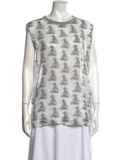 Pre-owned Bassike Graphic Print Crew Neck Top In White