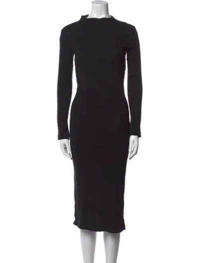 Pre-owned Bassike Mock Neck Midi Length Dress In Black