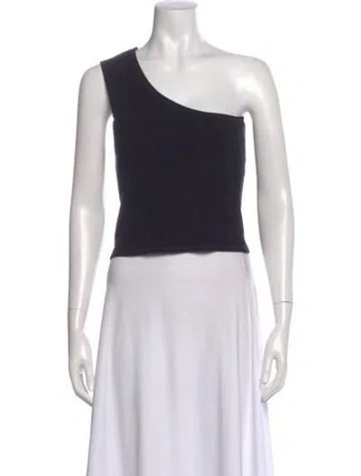 Pre-owned Bassike One-shoulder Sleeveless Crop Top In Black