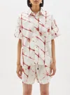 Bassike Printed Boxy Short Sleeve Shirt In Redwood-print In Multi