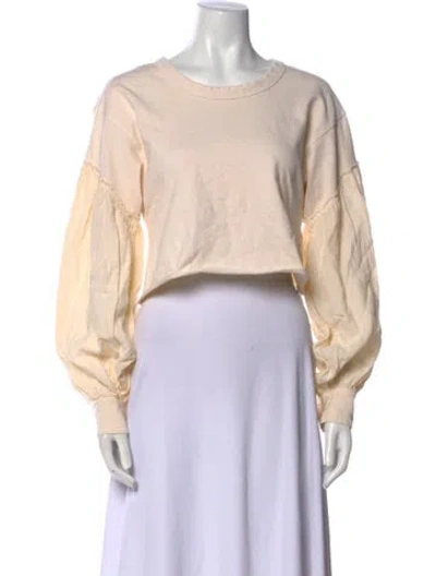 Pre-owned Bassike Scoop Neck Long Sleeve Crop Top In Neutral