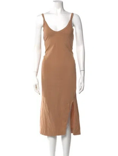 Pre-owned Bassike Scoop Neck Midi Length Dress In Neutral