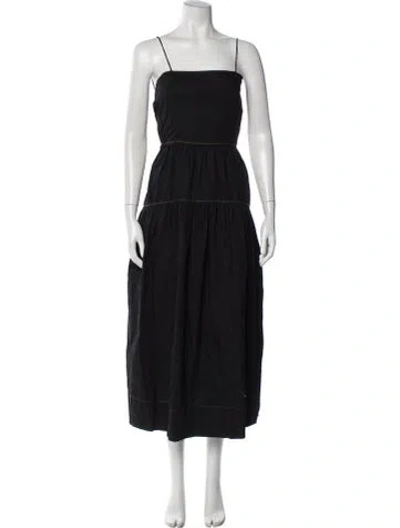 Pre-owned Bassike Square Neckline Long Dress In Black
