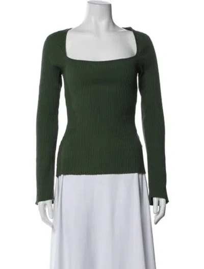Pre-owned Bassike Square Neckline Long Sleeve Top In Green