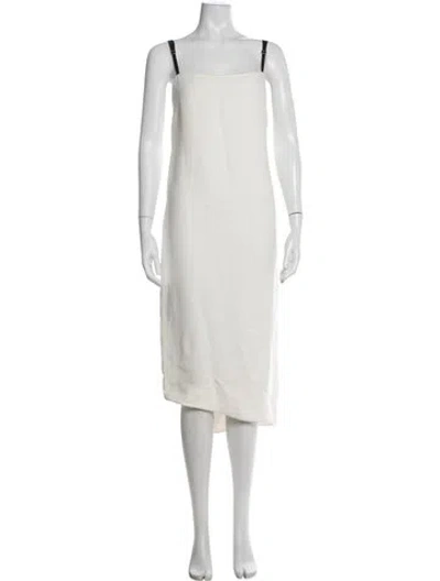 Pre-owned Bassike Square Neckline Midi Length Dress In Neutrals
