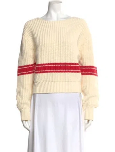 Pre-owned Bassike Striped Bateau Neckline Sweater In Neutral