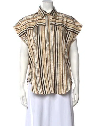 Pre-owned Bassike Striped Short Sleeve Top In Neutrals