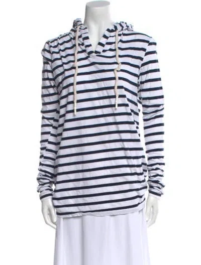 Pre-owned Bassike Striped V-neck Hoodie In White