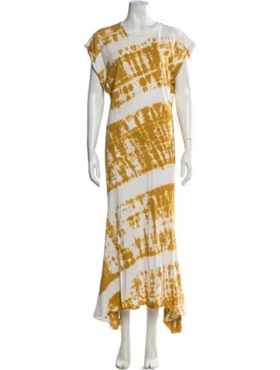 Pre-owned Bassike Tie-dye Print Long Dress In Yellow