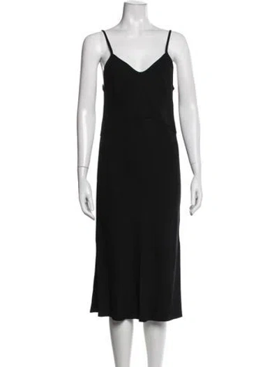 Pre-owned Bassike V-neck Midi Length Dress In Black