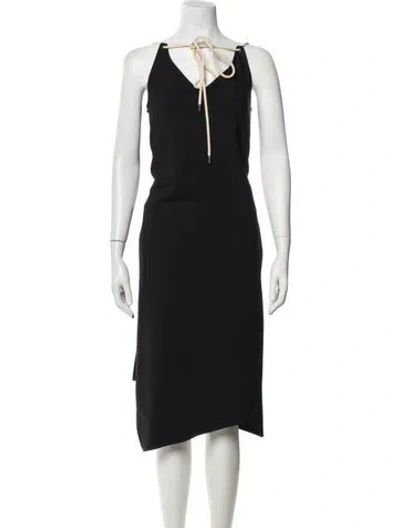 Pre-owned Bassike V-neck Midi Length Dress In Black