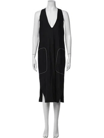 Pre-owned Bassike V-neck Midi Length Dress In Blue