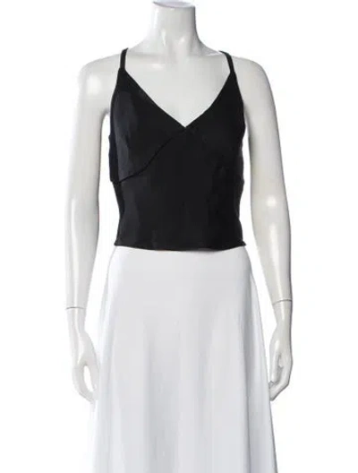 Pre-owned Bassike V-neck Sleeveless Crop Top In Black