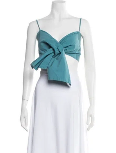 Pre-owned Bassike V-neck Sleeveless Crop Top In Blue