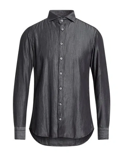 Bastoncino Man Denim Shirt Charcoal Size 17 ½ Cotton In Gray
