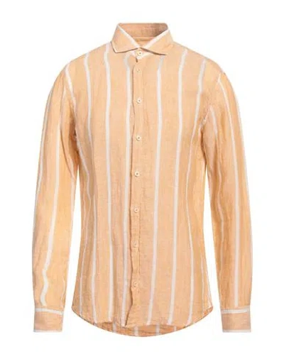 Bastoncino Man Shirt Apricot Size 17 Linen In Orange