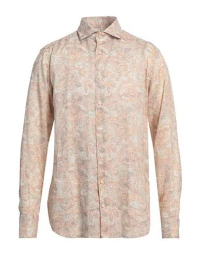 Bastoncino Man Shirt Apricot Size 17 Linen In Orange