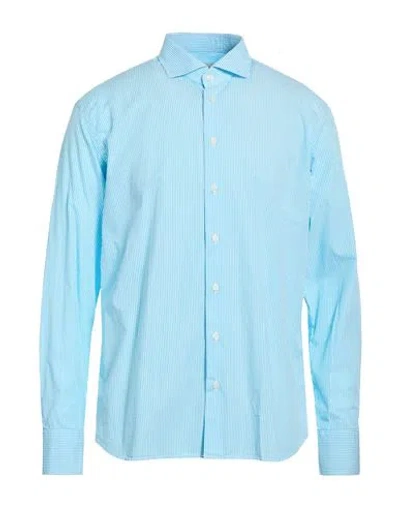 Bastoncino Man Shirt Azure Size 16 Cotton In Blue