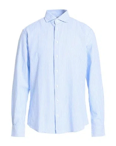 Bastoncino Man Shirt Azure Size 16 Linen, Cotton In Blue