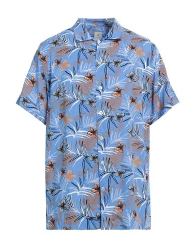 Bastoncino Man Shirt Azure Size 16 Viscose In Blue