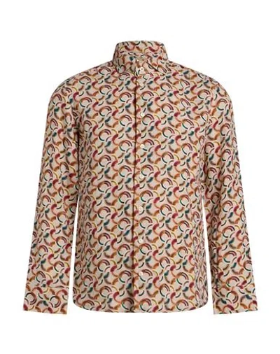 Bastoncino Man Shirt Beige Size 17 ½ Linen In Multi