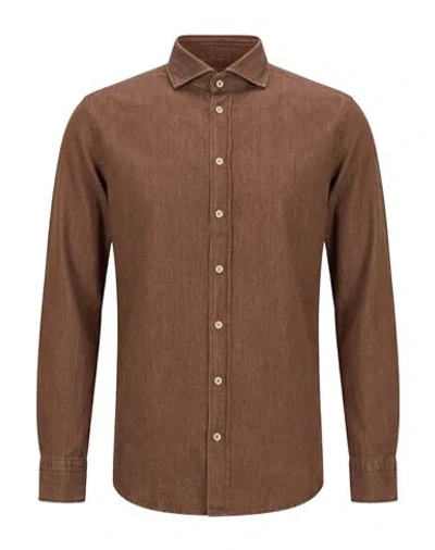 Bastoncino Man Shirt Brown Size 16 Cotton
