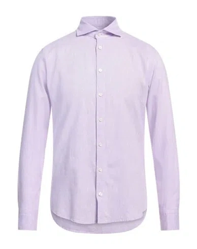 Bastoncino Man Shirt Lilac Size 15 ¾ Linen, Cotton In Purple