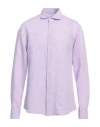 Bastoncino Man Shirt Mauve Size 17 Linen In Purple