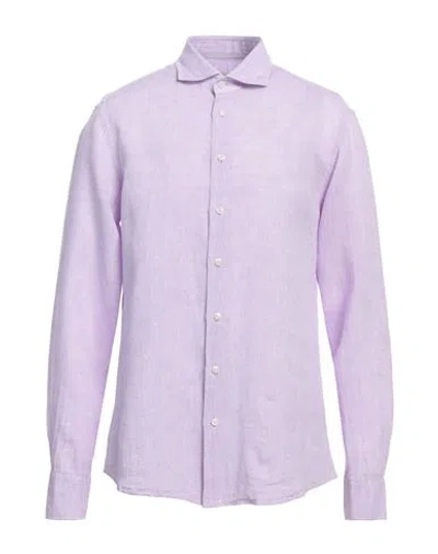 Bastoncino Man Shirt Mauve Size 17 Linen In Purple