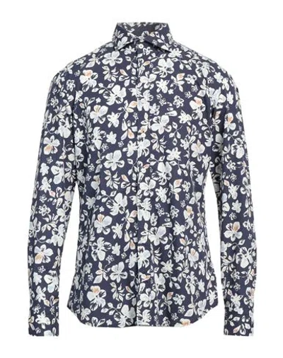 Bastoncino Man Shirt Navy Blue Size 16 Cotton
