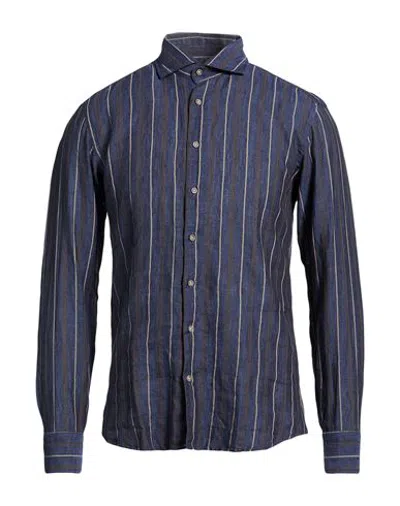 Bastoncino Man Shirt Navy Size 15 ½ Linen In Animal Print