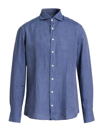 Bastoncino Man Shirt Navy Size 16 Linen In Blue