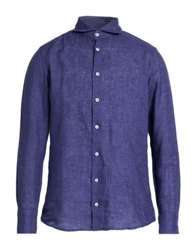 Bastoncino Man Shirt Navy Size 17 Linen In Blue