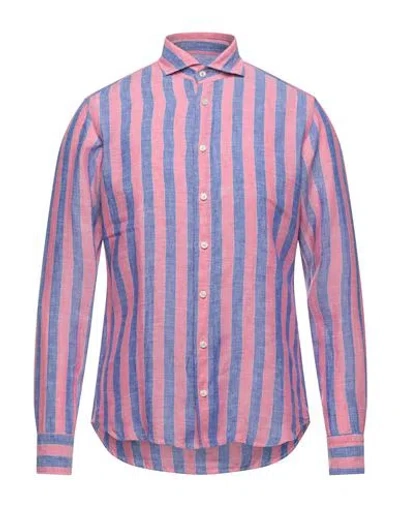 Bastoncino Man Shirt Pink Size 16 ½ Linen In Blue