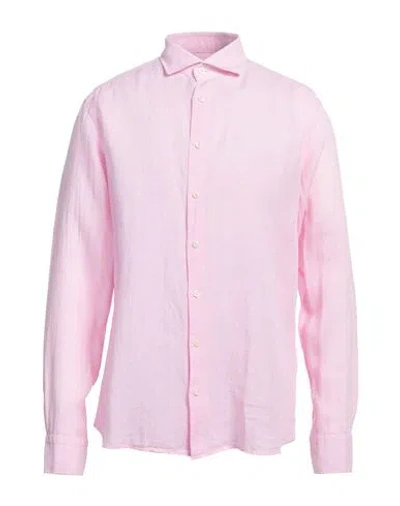 Bastoncino Man Shirt Pink Size 17 Linen In Pink