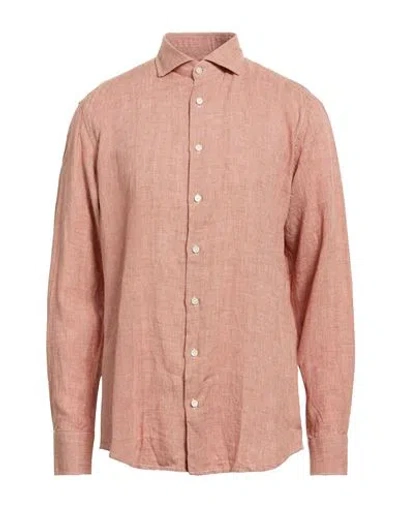Bastoncino Man Shirt Rust Size 17 Linen In Brown