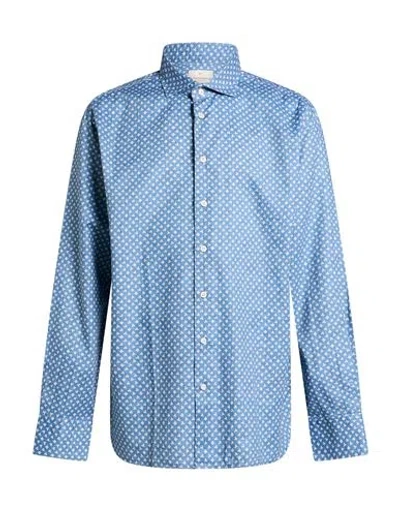 Bastoncino Man Shirt Slate Blue Size 15 Cotton In Animal Print
