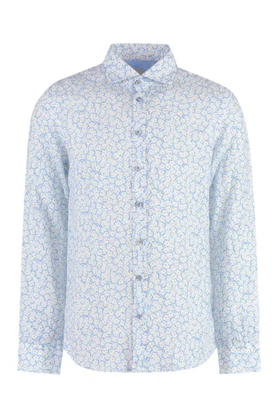 Bastoncino Printed Cotton Shirt With Decorative Charms Detail In Blue