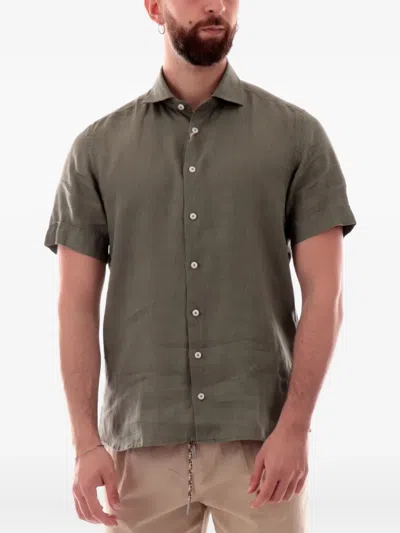 Bastoncino Short-sleeve Linen Shirt In Green