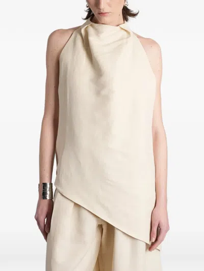 Batakovic Belgrade Asymmetric Halter-neck Linen Top In Neutral